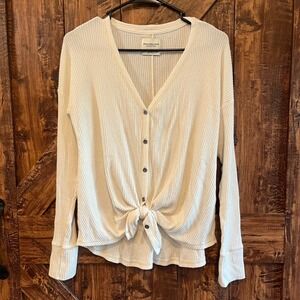 Abercrombie & Fitch Womens Top Tie Front Button V Neck Long‎ Sleeve Small EUC